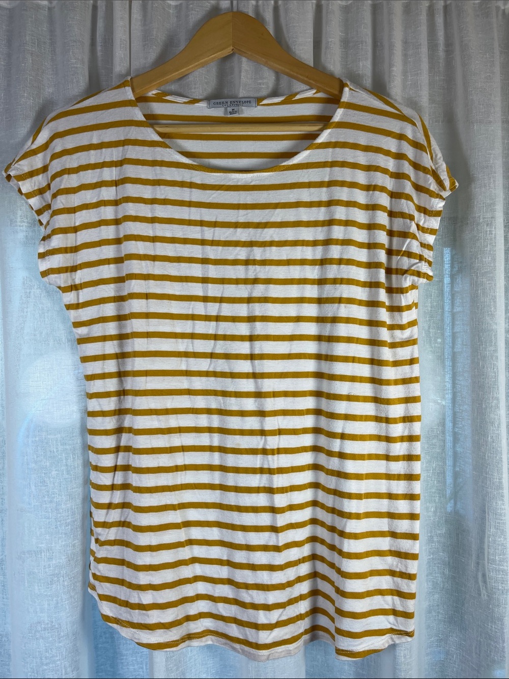 Green Envelope White & Mustard Striped Short Sleeve Tee